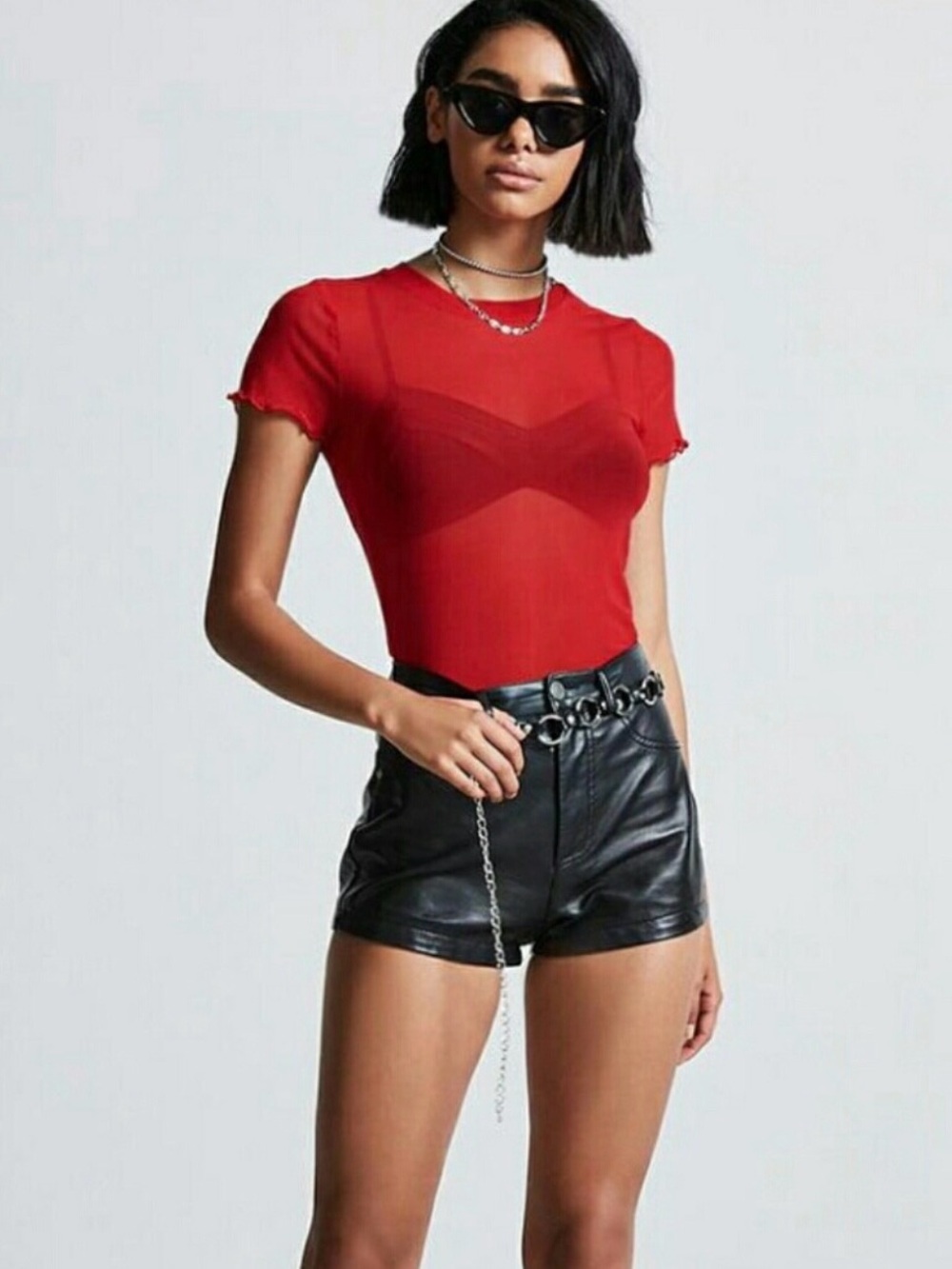 Forever21 Plus Size Sheer Lettuce Red Shirt Size 3X